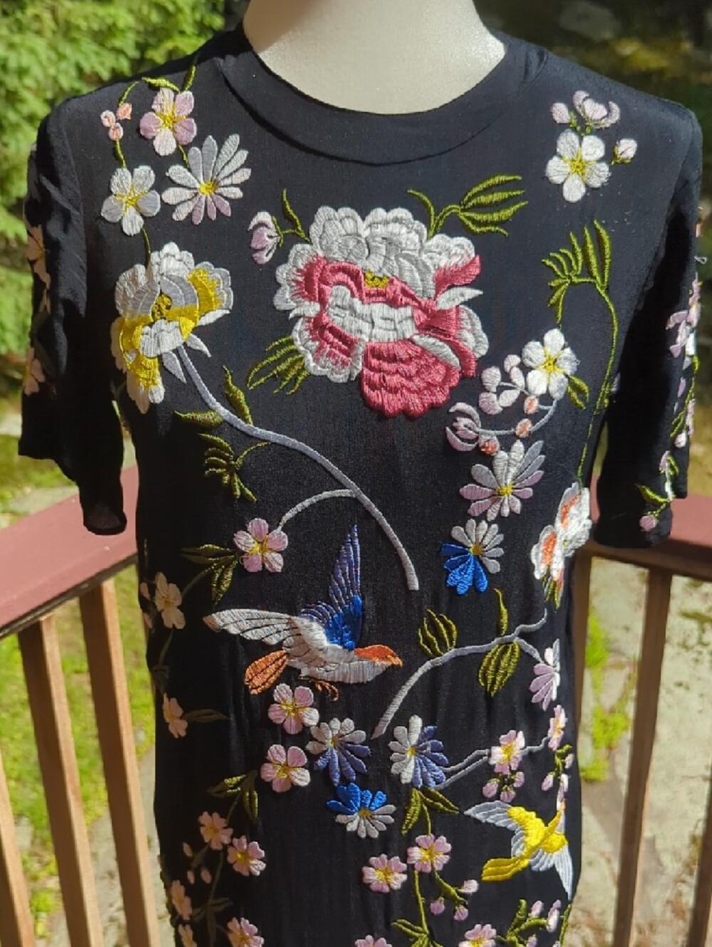 ASOS Black Midi Dress with Multicolor Floral & Bird Embroidery - Picture 7 of 17